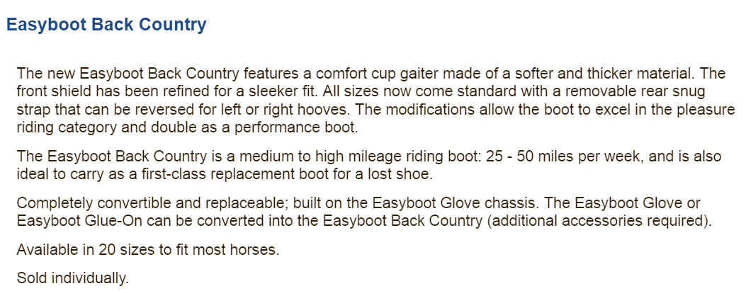 New Back Country info